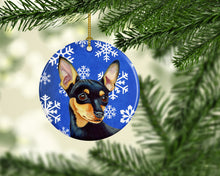 Load image into Gallery viewer, Min Pin Winter Snowflake Holiday Ornament - Round Ceramic Ornament – Artist-Designed Keepsake Decoration LH9290