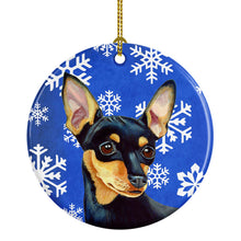 Load image into Gallery viewer, Min Pin Winter Snowflake Holiday Ornament - Round Ceramic Ornament – Artist-Designed Keepsake Decoration LH9290