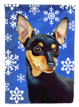 Load image into Gallery viewer, Min Pin Winter Snowflakes Holiday Flag Canvas House Size
