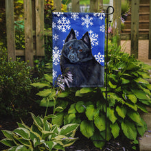 Load image into Gallery viewer, Schipperke Winter Snowflakes Holiday Garden Flag – Decorative Outdoor Yard Flag