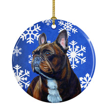 Load image into Gallery viewer, French Bulldog Winter Snowflake Holiday Ornament - Round Ceramic Ornament – Artist-Designed Keepsake Decoration LH9295