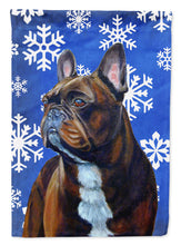 Load image into Gallery viewer, French Bulldog Winter Snowflakes Holiday Flag Canvas House Size