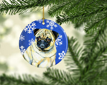 Load image into Gallery viewer, Pug Winter Snowflake Holiday Ornament - Round Ceramic Ornament – Artist-Designed Keepsake Decoration LH9297