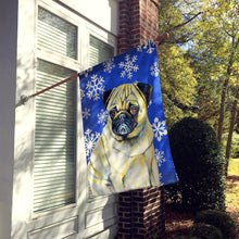 Load image into Gallery viewer, Pug Winter Snowflakes Holiday Flag Canvas House Size