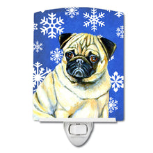 Load image into Gallery viewer, Pug Winter Snowflakes Holiday Ceramic Night Light LH9297CNL