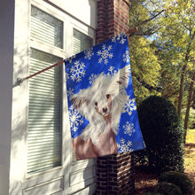 Load image into Gallery viewer, Chinese Crested Winter Snowflakes Holiday Flag Canvas House Size