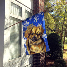 Load image into Gallery viewer, Tibetan Spaniel Winter Snowflakes Holiday Flag Canvas House Size