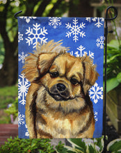 Load image into Gallery viewer, Tibetan Spaniel Winter Snowflakes Holiday Garden Flag – Decorative Outdoor Yard Flag
