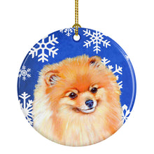 Load image into Gallery viewer, Pomeranian Winter Snowflake Holiday Ornament - Round Ceramic Ornament – Artist-Designed Keepsake Decoration LH9305