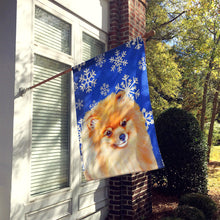 Load image into Gallery viewer, Pomeranian Winter Snowflakes Holiday Flag Canvas House Size