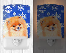 Load image into Gallery viewer, Pomeranian Winter Snowflakes Holiday Ceramic Night Light LH9305CNL