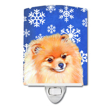 Load image into Gallery viewer, Pomeranian Winter Snowflakes Holiday Ceramic Night Light LH9305CNL