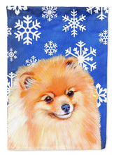 Load image into Gallery viewer, Pomeranian Winter Snowflakes Holiday Garden Flag – Decorative Outdoor Yard Flag