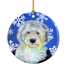 Load image into Gallery viewer, Old English Sheepdog Winter Snowflake Holiday Ornament - Round Ceramic Ornament – Artist-Designed Keepsake Decoration LH9306