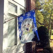 Load image into Gallery viewer, Old English Sheepdog Winter Snowflakes Holiday Flag Canvas House Size