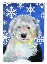 Load image into Gallery viewer, Old English Sheepdog Winter Snowflakes Holiday Flag Canvas House Size