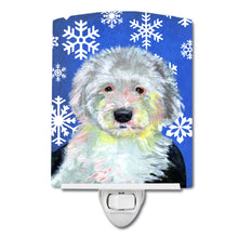 Load image into Gallery viewer, Old English Sheepdog Winter Snowflakes Holiday Ceramic Night Light LH9306CNL