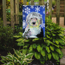 Load image into Gallery viewer, Old English Sheepdog Winter Snowflakes Holiday Garden Flag – Decorative Outdoor Yard Flag
