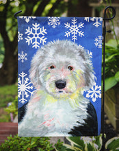 Load image into Gallery viewer, Old English Sheepdog Winter Snowflakes Holiday Garden Flag – Decorative Outdoor Yard Flag