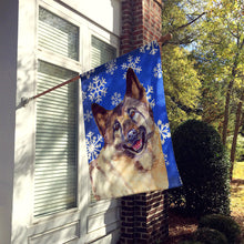 Load image into Gallery viewer, Norwegian Elkhound Winter Snowflakes Holiday Flag Canvas House Size