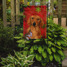 Load image into Gallery viewer, Dachshund Red and Green Snowflakes Holiday Christmas Garden Flag – Decorative Outdoor Yard Flag