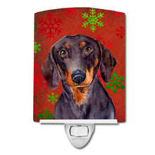 Load image into Gallery viewer, Dachshund Red and Green Snowflakes Holiday Christmas Ceramic Night Light LH9313CNL