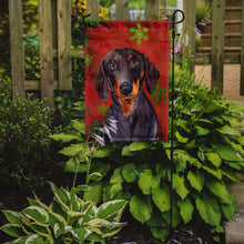 Load image into Gallery viewer, Dachshund Red and Green Snowflakes Holiday Christmas Garden Flag – Decorative Outdoor Yard Flag