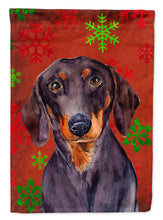 Load image into Gallery viewer, Dachshund Red and Green Snowflakes Holiday Christmas Garden Flag – Decorative Outdoor Yard Flag