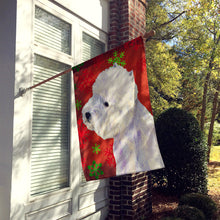 Load image into Gallery viewer, Westie Red and Green Snowflakes Holiday Christmas Flag Canvas House Size