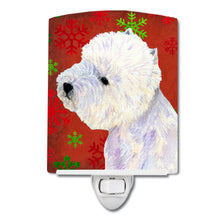 Load image into Gallery viewer, Westie Red and Green Snowflakes Holiday Christmas Ceramic Night Light LH9315CNL