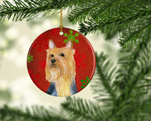 Load image into Gallery viewer, Silky Terrier Red Snowflake Holiday Christmas Ornament - Round Ceramic Ornament – Artist-Designed Keepsake Decoration LH9316
