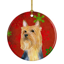 Load image into Gallery viewer, Silky Terrier Red Snowflake Holiday Christmas Ornament - Round Ceramic Ornament – Artist-Designed Keepsake Decoration LH9316