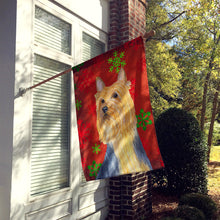 Load image into Gallery viewer, Silky Terrier Red and Green Snowflakes Holiday Christmas Flag Canvas House Size