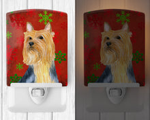 Load image into Gallery viewer, Silky Terrier Red Green Snowflake Holiday Christmas Ceramic Night Light LH9316CNL