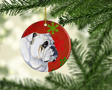 Load image into Gallery viewer, Bulldog English Red Snowflake Holiday Christmas Ornament - Round Ceramic Ornament – Artist-Designed Keepsake Decoration LH9319