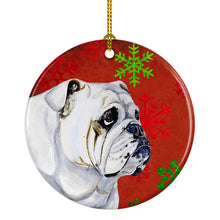 Load image into Gallery viewer, Bulldog English Red Snowflake Holiday Christmas Ornament - Round Ceramic Ornament – Artist-Designed Keepsake Decoration LH9319