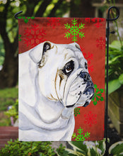 Load image into Gallery viewer, Bulldog English Red and Green Snowflakes Holiday Christmas Garden Flag – Decorative Outdoor Yard Flag
