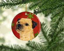 Load image into Gallery viewer, Border Terrier Red Snowflake Holiday Christmas Ornament - Round Ceramic Ornament – Artist-Designed Keepsake Decoration LH9323