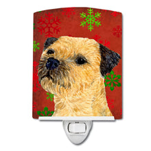 Load image into Gallery viewer, Border Terrier Red and Green Snowflakes Holiday Christmas Ceramic Night Light LH9323CNL