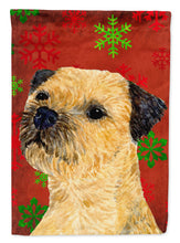 Load image into Gallery viewer, Border Terrier Red and Green Snowflakes Holiday Christmas Garden Flag – Decorative Outdoor Yard Flag