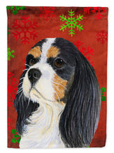 Load image into Gallery viewer, Cavalier Spaniel Red and Green Snowflakes Holiday Christmas Garden Flag – Decorative Outdoor Yard Flag