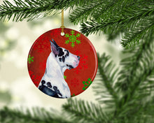Load image into Gallery viewer, Great Dane Red Snowflake Holiday Christmas Ornament - Round Ceramic Ornament – Artist-Designed Keepsake Decoration LH9326