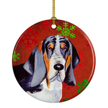 Load image into Gallery viewer, Basset Hound Red Snowflake Holiday Christmas Ornament - Round Ceramic Ornament – Artist-Designed Keepsake Decoration LH9327
