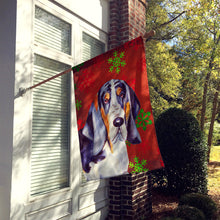 Load image into Gallery viewer, Basset Hound Red and Green Snowflakes Holiday Christmas Flag Canvas House Size
