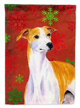 Load image into Gallery viewer, Whippet Red and Green Snowflakes Holiday Christmas Flag Canvas House Size