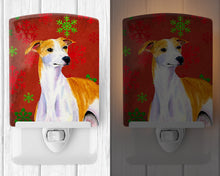 Load image into Gallery viewer, Whippet Red and Green Snowflakes Holiday Christmas Ceramic Night Light LH9328CNL