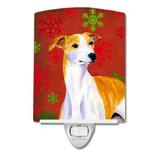 Load image into Gallery viewer, Whippet Red and Green Snowflakes Holiday Christmas Ceramic Night Light LH9328CNL