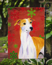 Load image into Gallery viewer, Whippet Red and Green Snowflakes Holiday Christmas Garden Flag – Decorative Outdoor Yard Flag