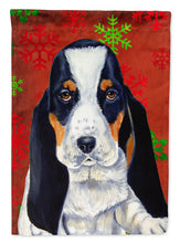 Load image into Gallery viewer, Basset Hound Red and Green Snowflakes Holiday Christmas Flag Canvas House Size