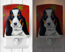 Load image into Gallery viewer, Basset Hound Red and Green Snowflakes Holiday Christmas Ceramic Night Light LH9329CNL